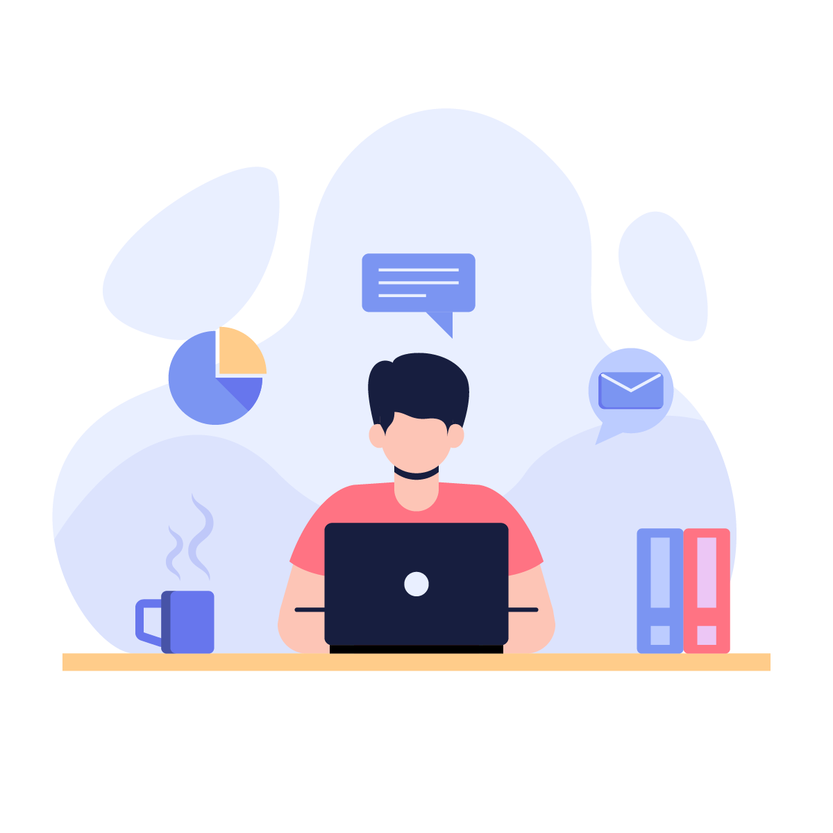 Illustration of an Amazon account manager working on brand growth, analytics, and messaging