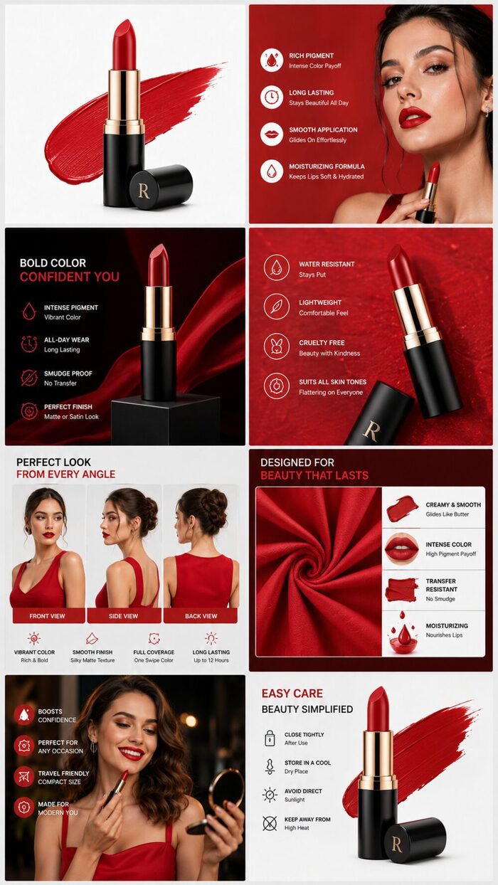 R matte red lipstick listing images