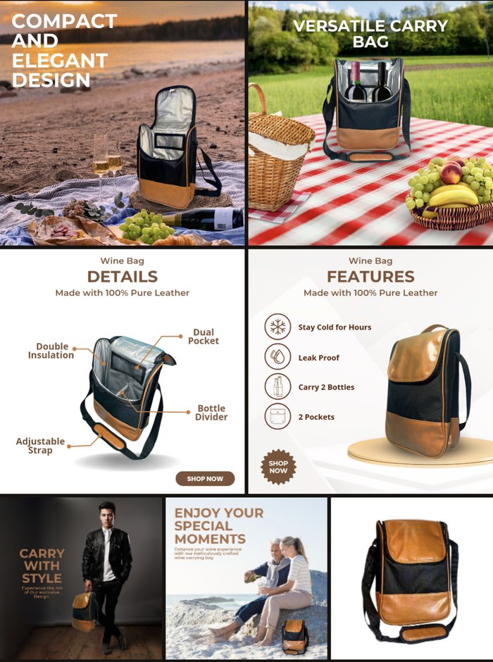 Leather wine carrying bag listing images
