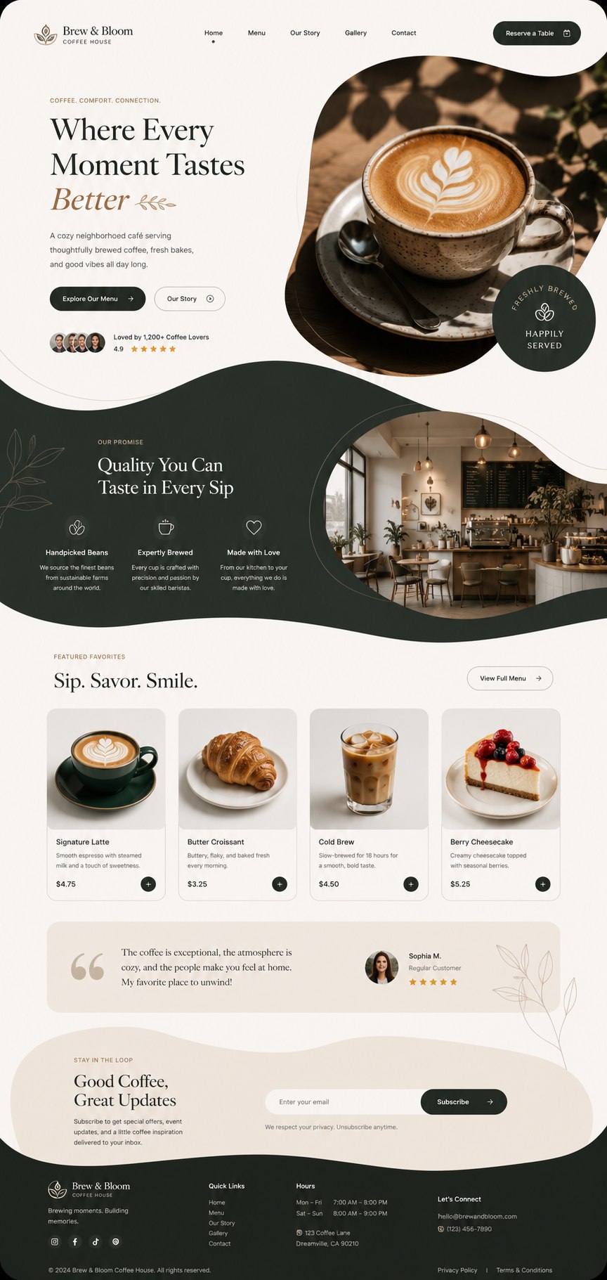 Brew & Bloom coffee house website